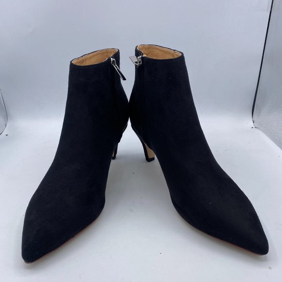 Shoes - Women Kitten Low Heels Ankle Boot Pointed Toe Slip On Suede Formal Office Shoe